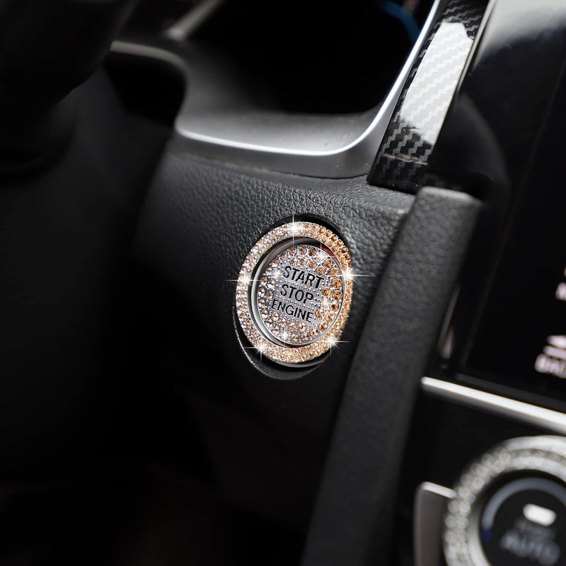 TOMALL Bling Car Engine Start Button Cover Diamond Crystal Push Start Ring Sticker Sparkly Accessories Ignition Button Rhinestone Emblem Decorations Universal (Orange) - Image 4